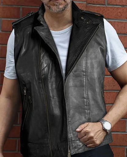 Classic Men’s Black Biker Leather Vest