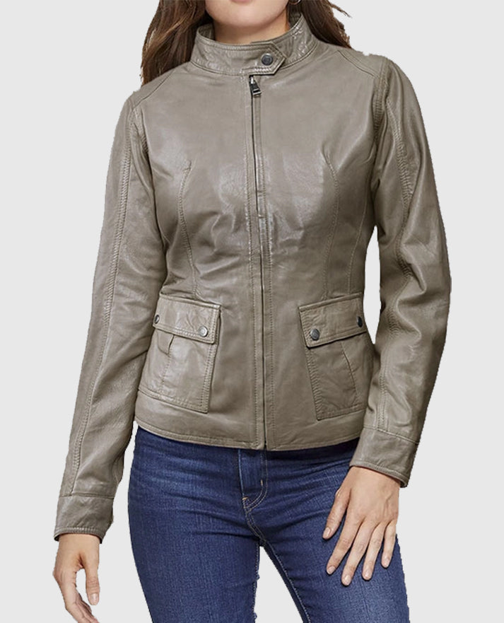 Croma Gray Washed & Wax Scarlett Johansson Leather Jacket