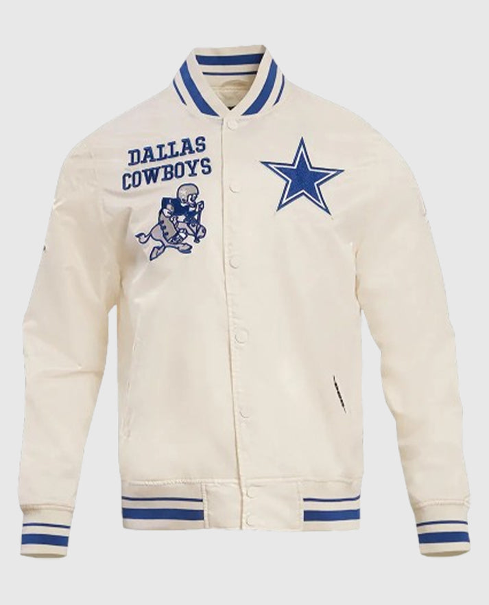Dallas Cowboys Retro Classic Rib White Satin Jacket