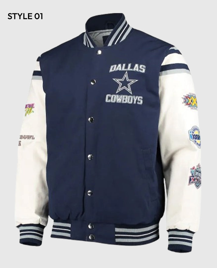 Dallas Cowboys Super Bowl 5x Champions Navy/White Varsity Jacket