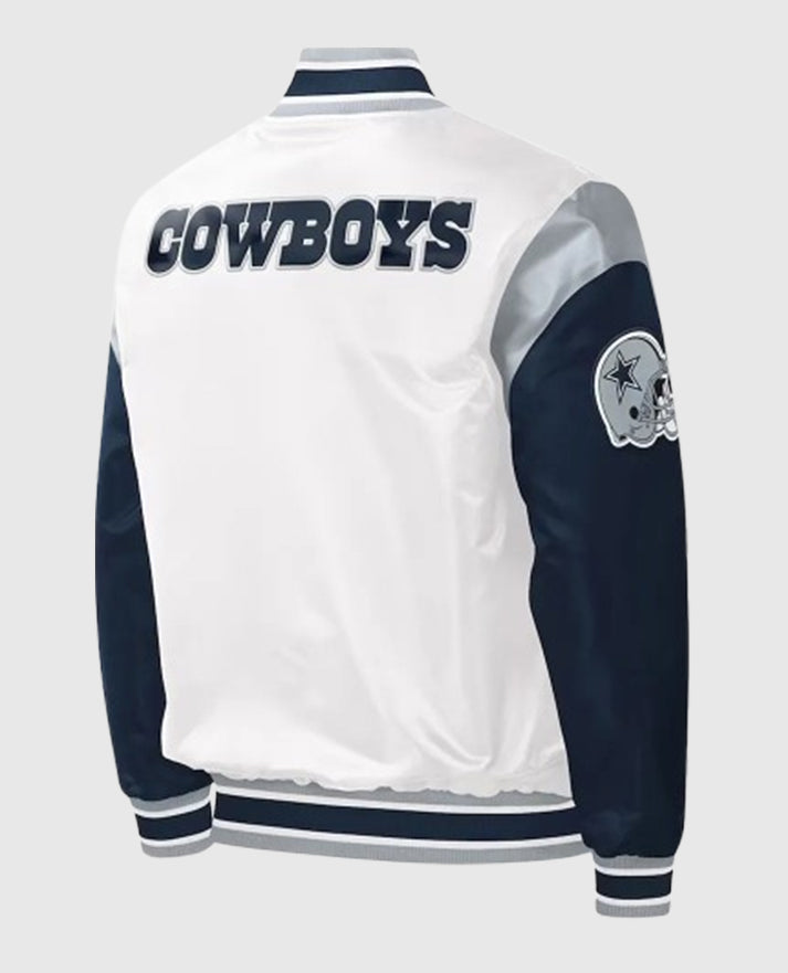 Dallas Cowboys Warm-Up Pitch White & Blue Varsity Jacket