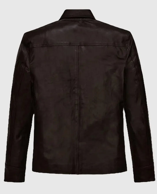  Dark Brown Trucker Leather Jacket