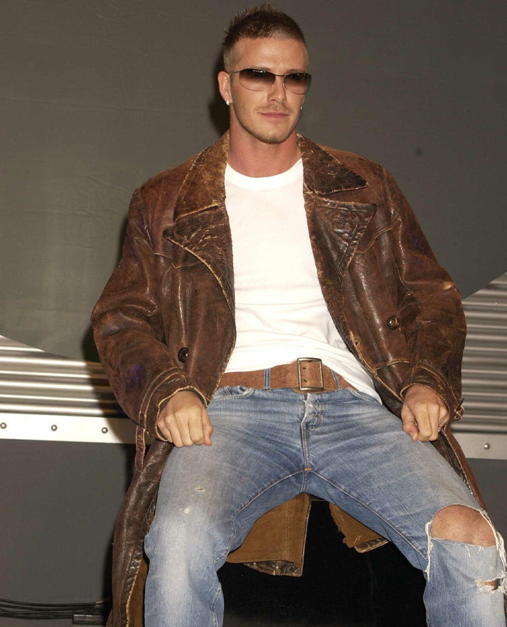 David Beckham Brown Leather Coat