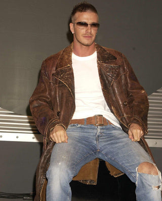 David Beckham Brown Leather Coat