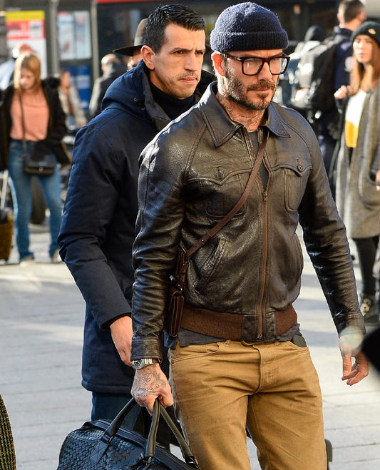 David Beckham Brown Leather Jacket 