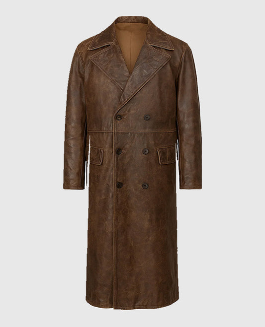 David Beckham Brown Leather Trench Coat