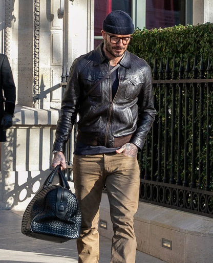 David Beckham Brown Sheepskin Leather Jacket 