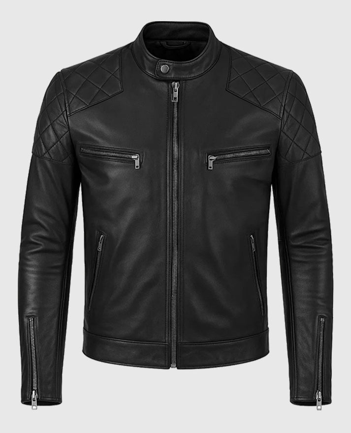 David Beckham Quilted Style Black Biker Leather Jacket