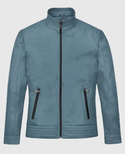 Davin Men’s Blue Leather jacket