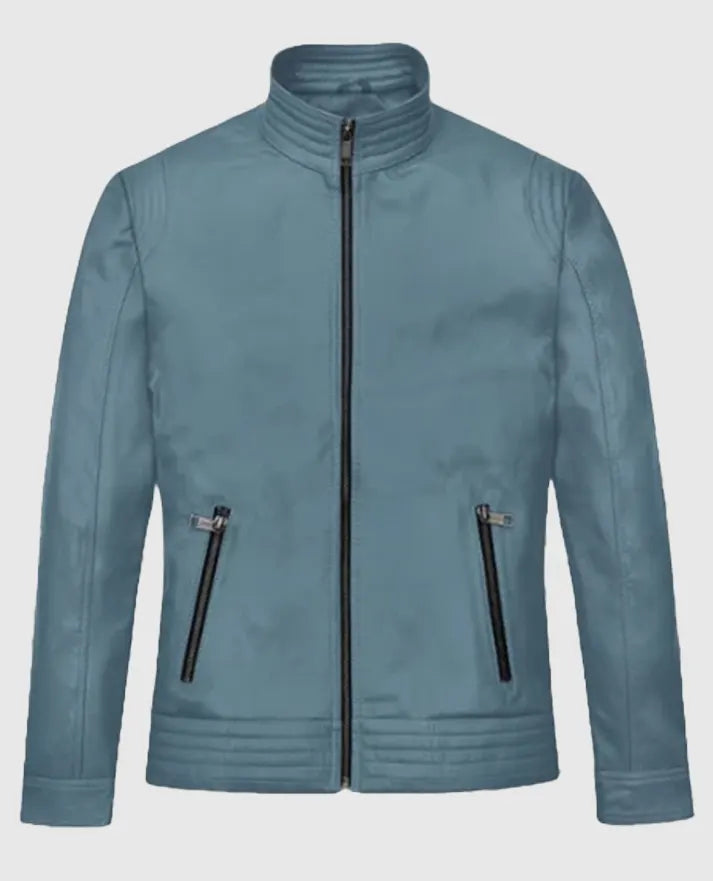 Davin Men’s Blue Leather jacket