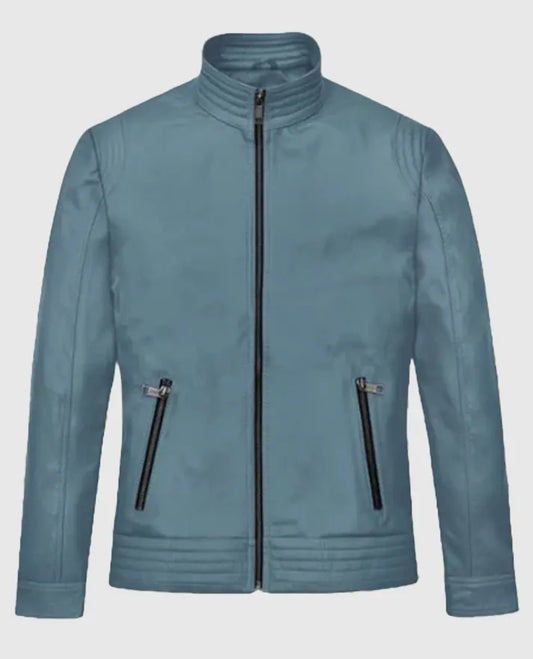 Davin Men’s Blue Leather jacket