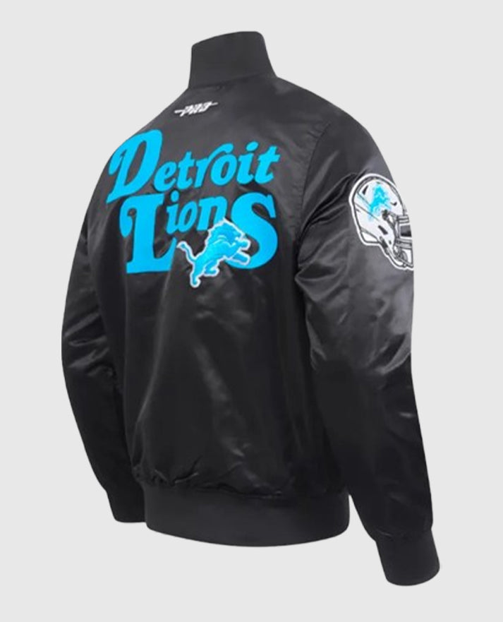 Detroit Lions Souvenir Black Varsity Satin Jacket