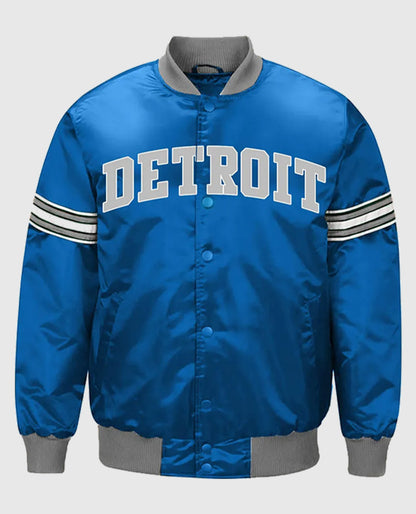 Detroit Lions Striped Blue Satin Varsity Jacket