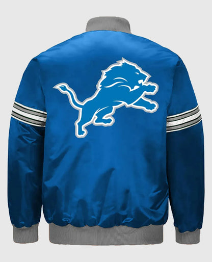 Detroit Lions Striped Blue Satin Varsity Jacket