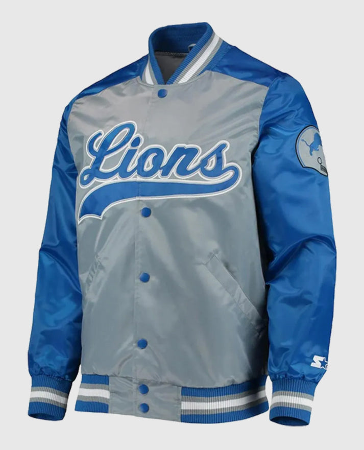 Detroit Lions The Tradition II Grey and Blue Varsity Jacket