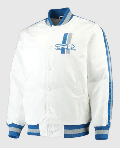 Detroit Lions Throwback D-Line White Satin Jacket