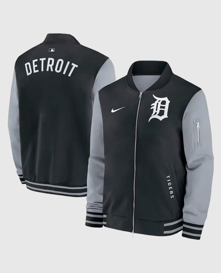 Detroit Tigers Dugout Black Gray Bomber Full-Zip Jacket