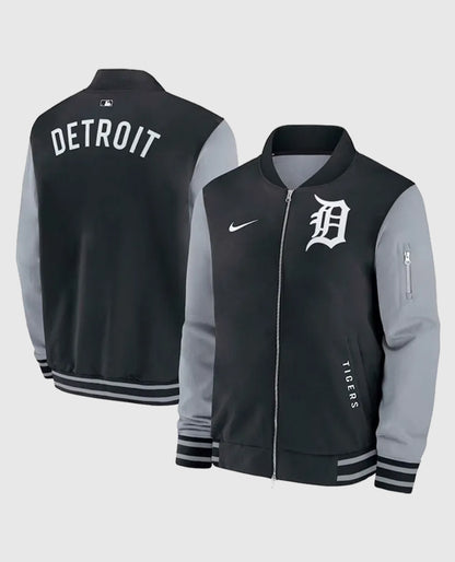 Detroit Tigers Dugout Black Gray Bomber Full-Zip Jacket
