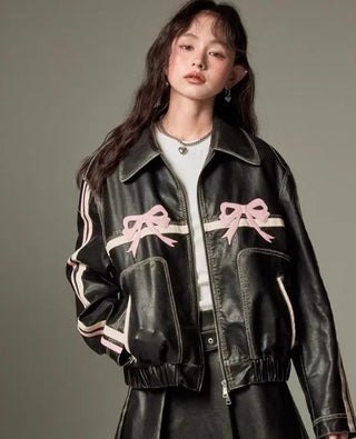 Diddi Moda Ribbon Leather Jacket