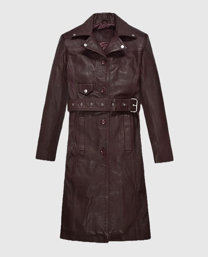 Eiza Gonzalez Burgundy Leather Trench Coat