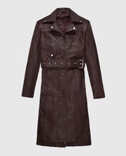 Eiza Gonzalez Burgundy Leather Trench Coat