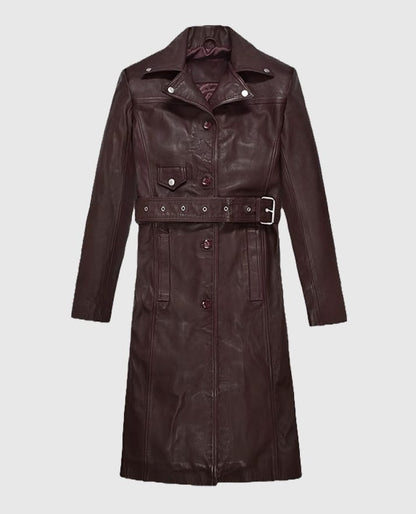 Eiza Gonzalez Burgundy Leather Trench Coat