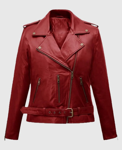 Emilia Clarke Last Christmas Red Leather Jacket