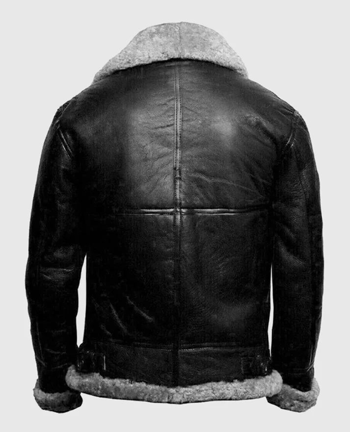 Men's FUR Aviator Flying Pilot Bomber Black Jacket - second image