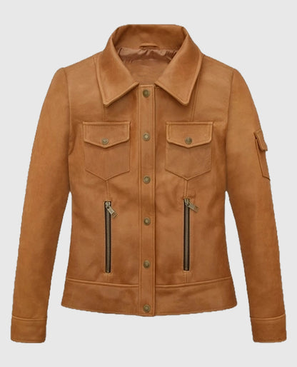 Gigi Hadid Tan Leather Jacket