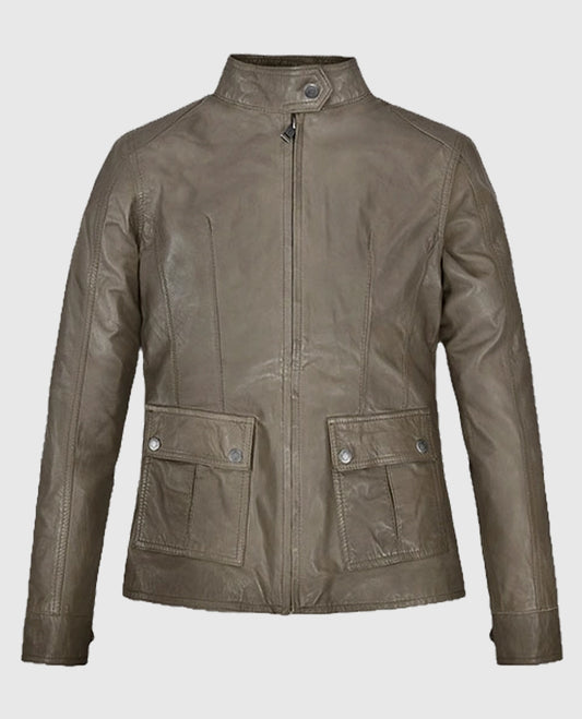 Gray Washed & Wax Scarlett Johansson Leather Jacket