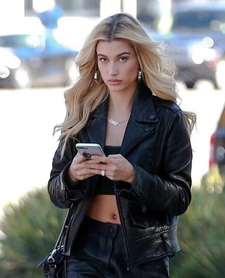 Hailey Baldwin Bieber Black Leather Jacket