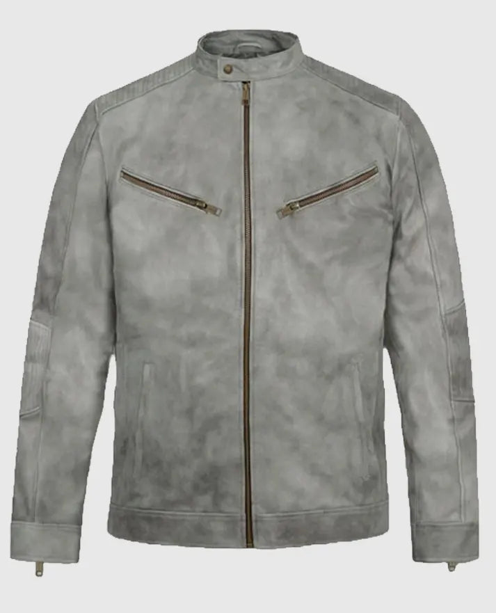 Harbor Gray Biker Suede Jacket