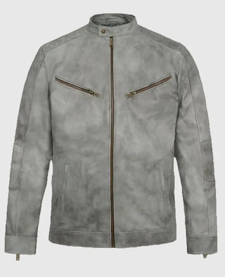 Harbor Gray Biker Suede Jacket