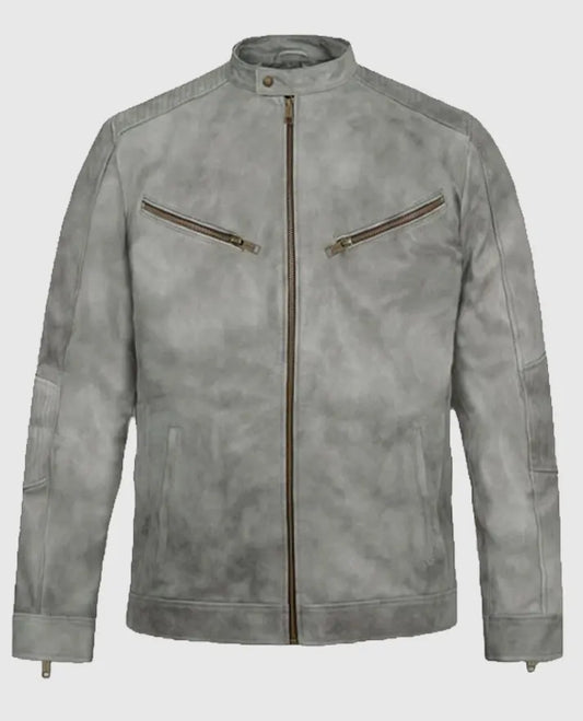 Harbor Gray Biker Suede Jacket