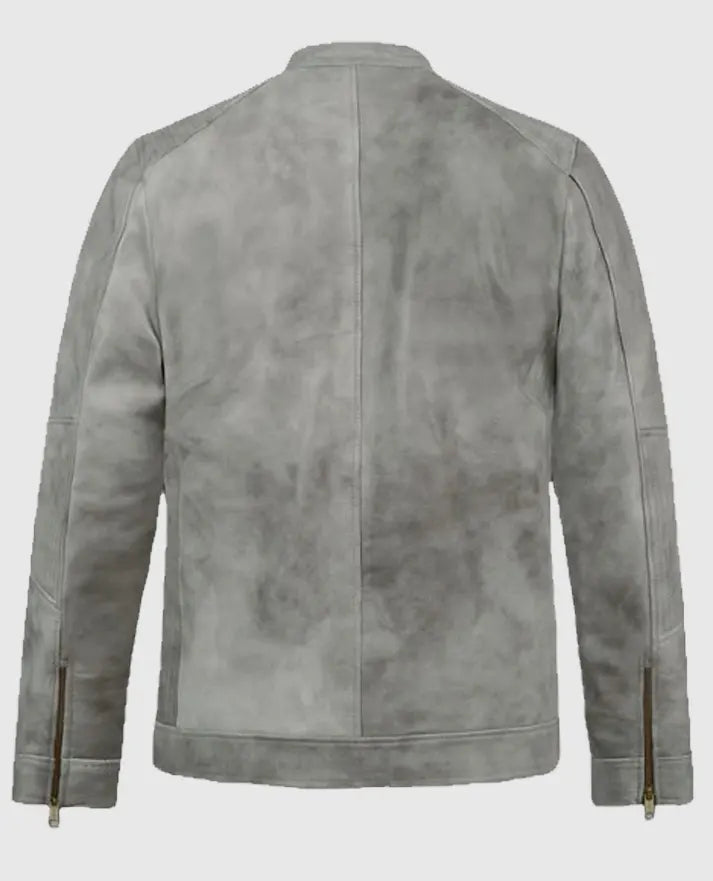 Harbor Gray Biker Suede Jacket