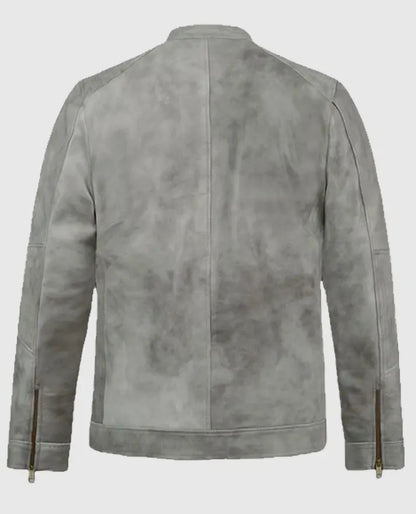 Harbor Gray Biker Suede Jacket