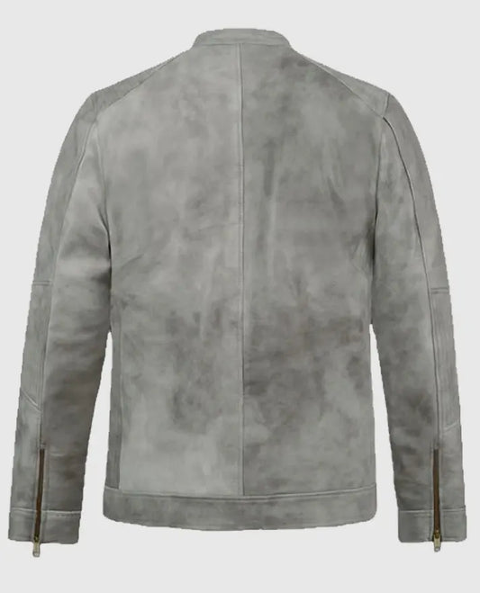 Harbor Gray Biker Suede Jacket
