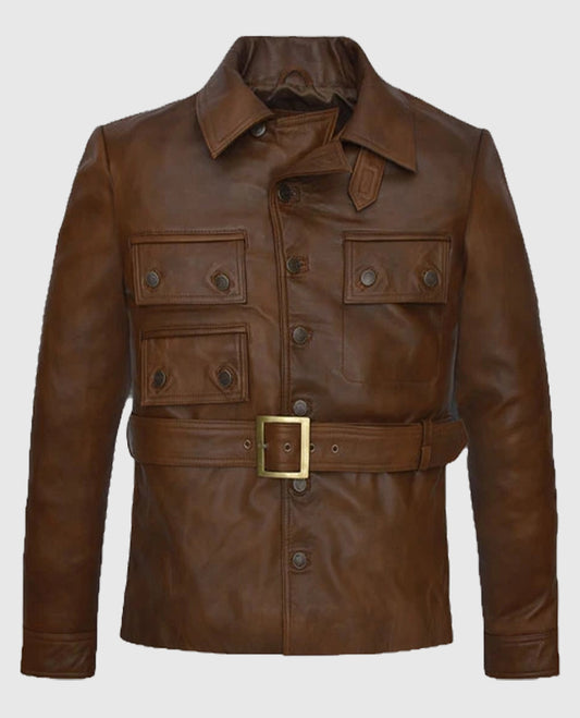  Harris Dickinson Brown Leather Jacket