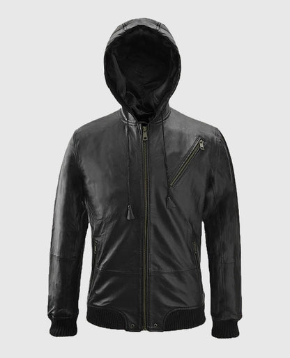  Jai Courtney Black Hooded Leather Jacket