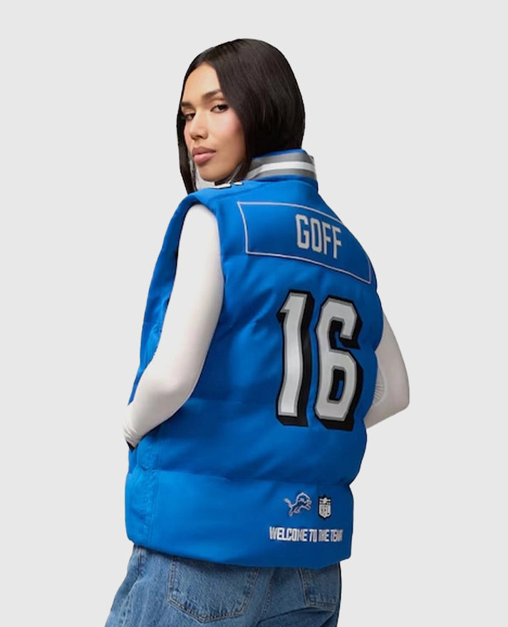 Jared Goff Detroit Lions Off Season Player Blue Puffer Vest