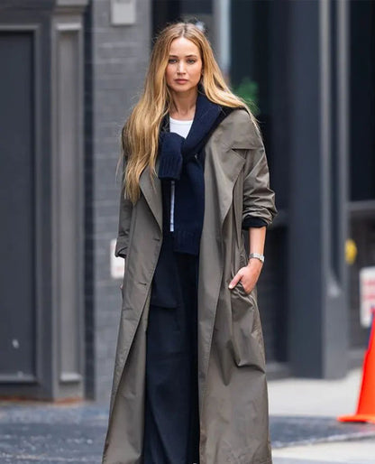 Jennifer Lawrence Trench Gray Coat