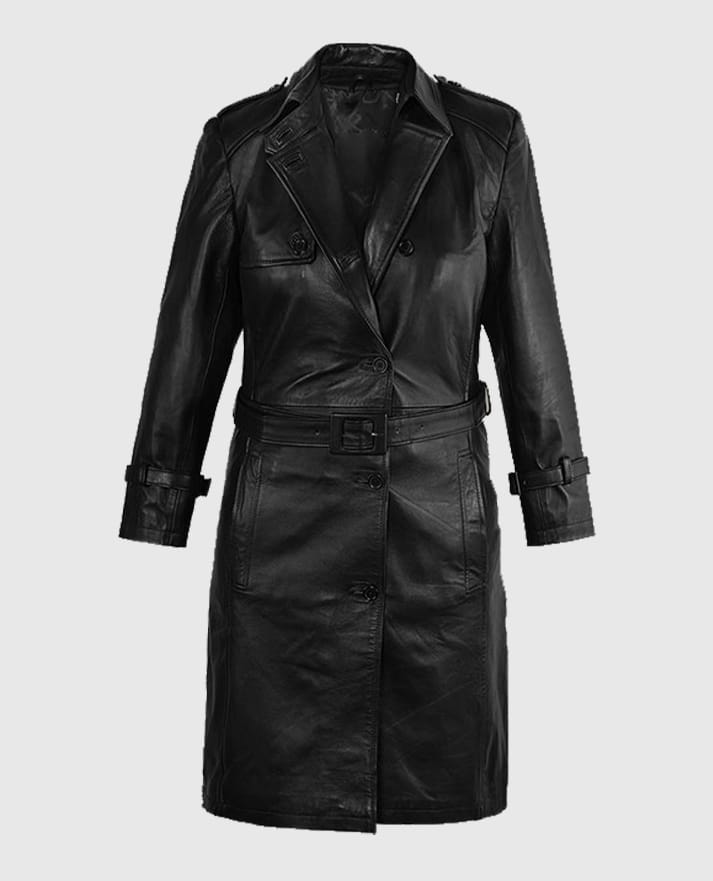 Jennifer Lopez Hustlers Leather Trench Coat - second image