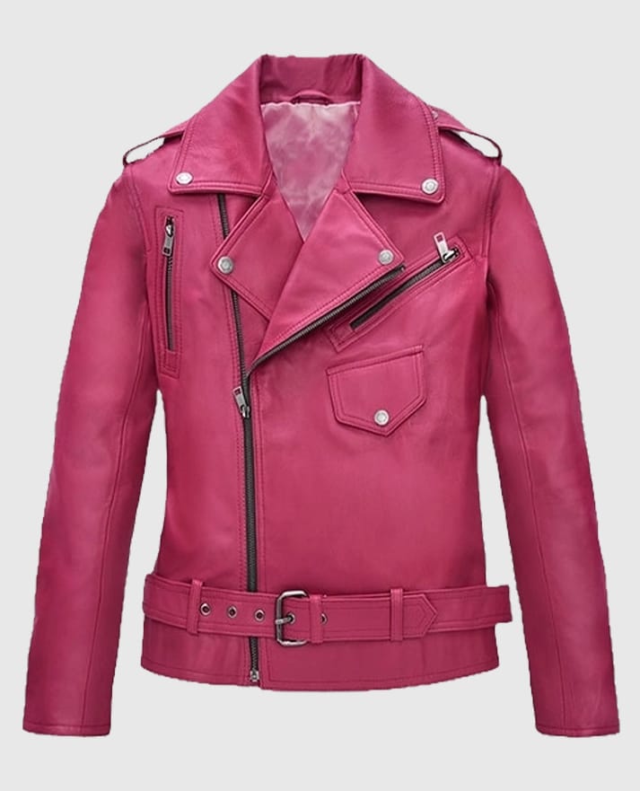 Jessica Alba Pink Leather Biker Jacket