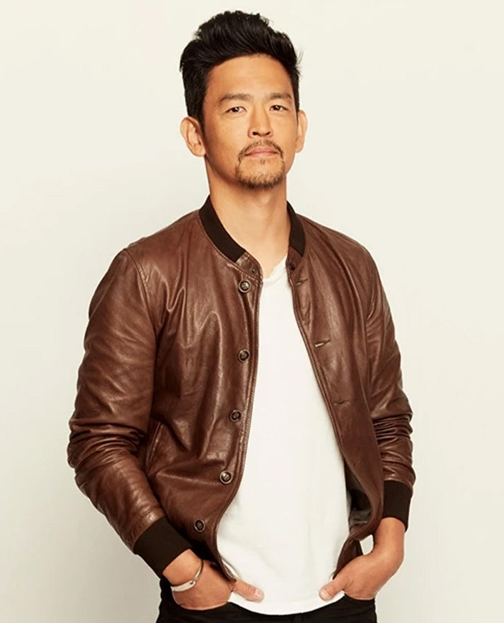 John Cho Leather Bomber Jacket