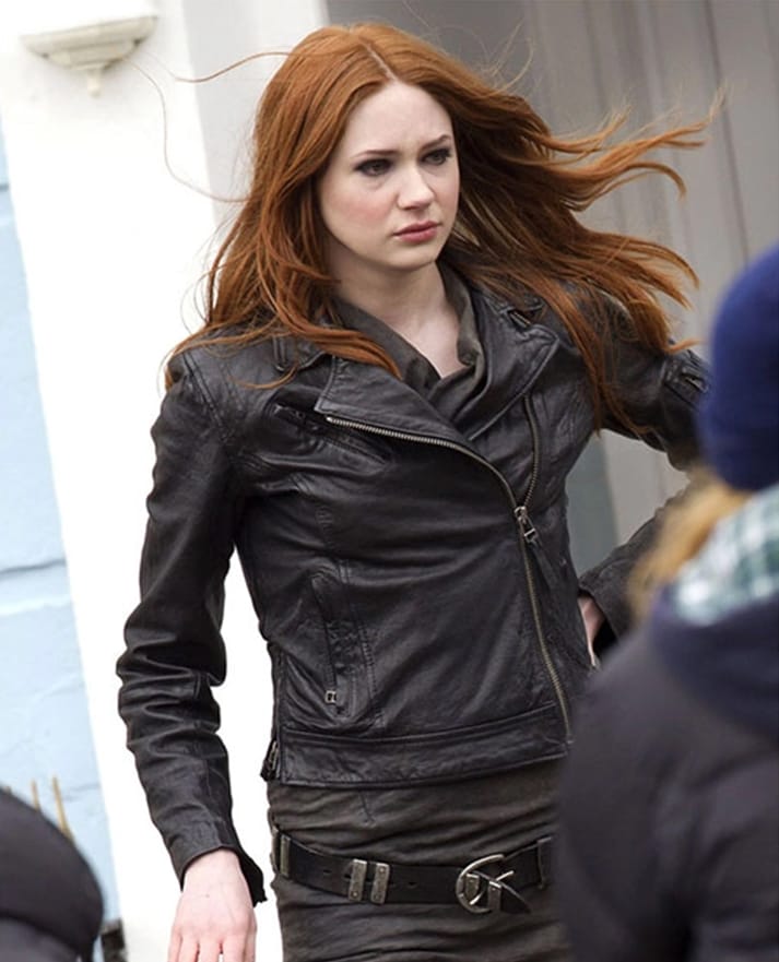 Karen Gillan Black Leather Jacket