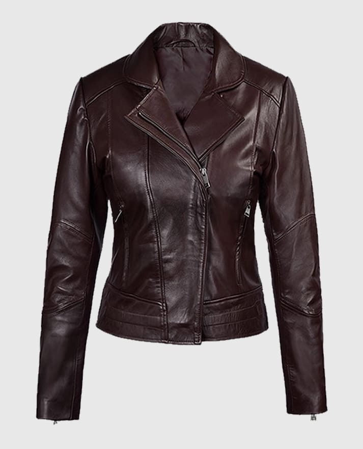 Katie Holmes Maroon Biker Leather Jacket