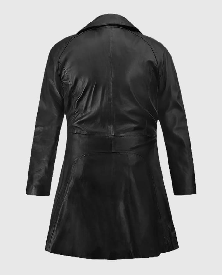 Kim Kardashian Black Leather Trench Coat