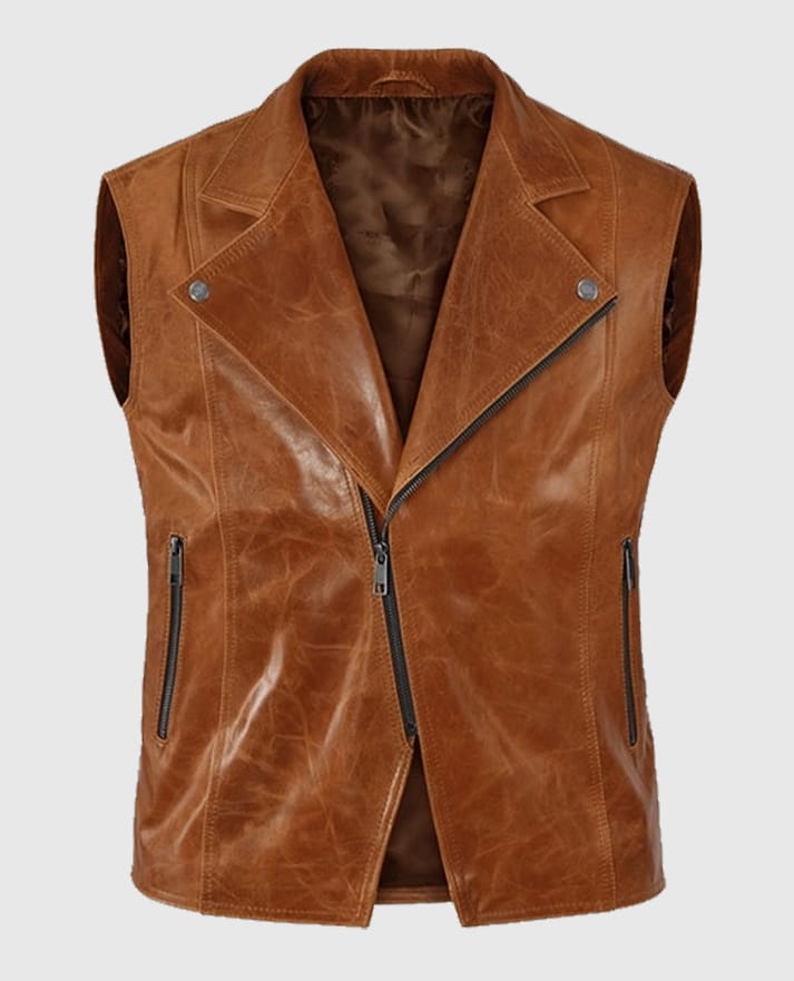 Light Brown Leather Biker Vest