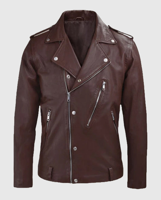 Men's Beast Burgundy Biker Leather Jacket
