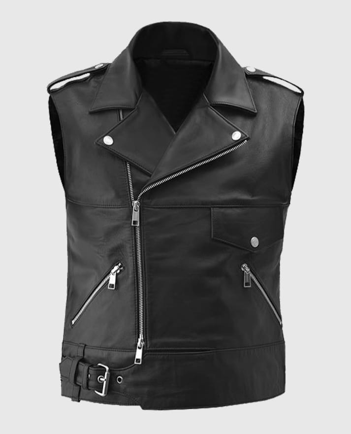 Men’s Biker Leather Vest with Buckled Strap